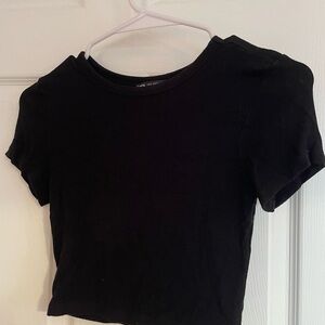Zara Black Fitted Crop Top with Crew Neck